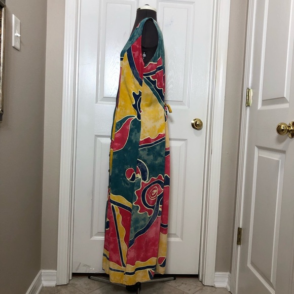 Reggae To Wear Jamaica Water Color Sleeveless Back Tie Button Down Maxi Dress M - Picture 6 of 14